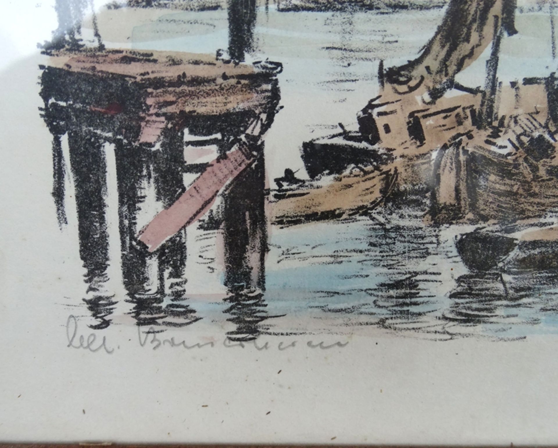 Farblithographie Paul Ernst Wilke, "bei Bremerhaven", in Platte signiert, und fremd beschriftet, ge - Bild 2 aus 4