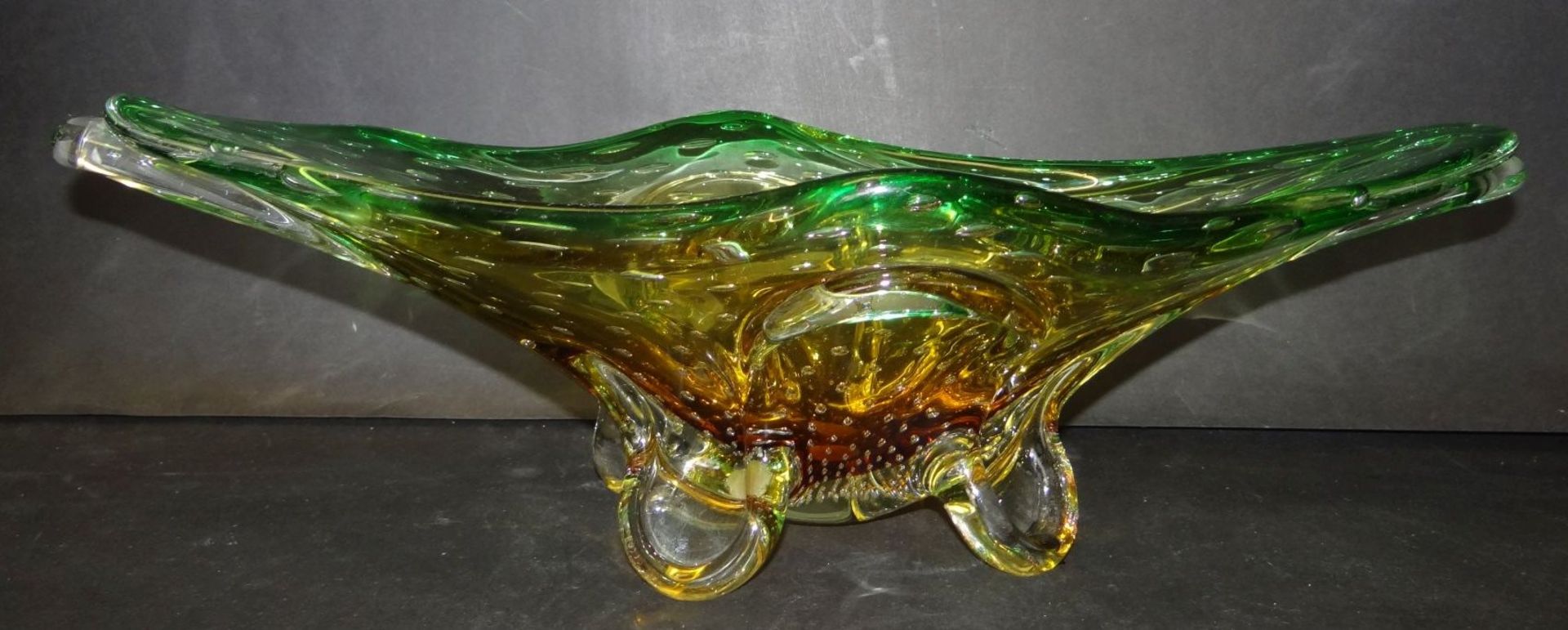 grosse Murano-Schale, grün/braun/klar, H-13 cm, 47x22 cm