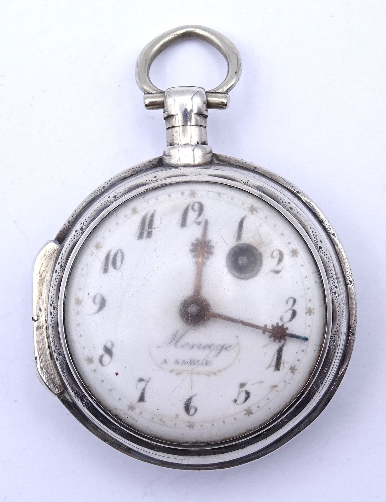 Alte Spindeltaschenuhr Menage A. Sable, Silbergehäuse, D. 46mm, Schlüsselwerk, Schlüssel nicht anbe - Bild 2 aus 9