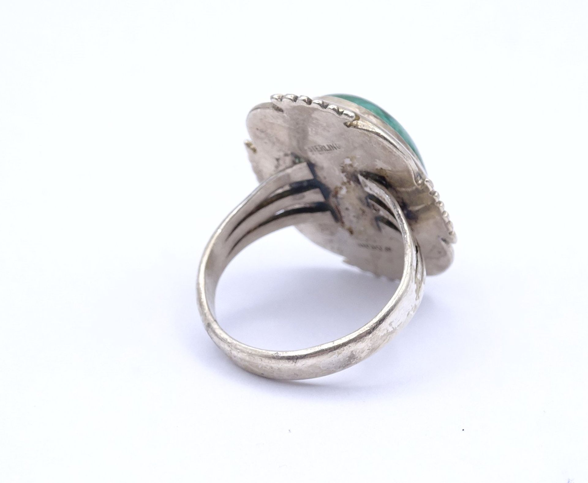 Sterling Silber Ring 0.925 mit grünem Cabochon, 14,5g., RG 69 - Bild 3 aus 3
