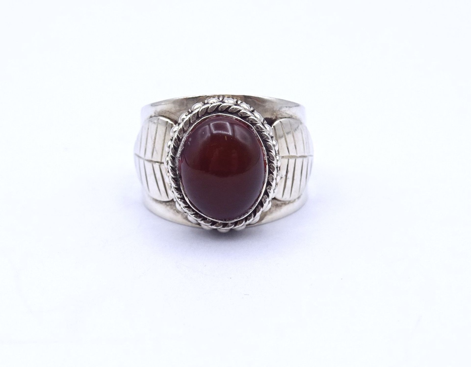 925er Silber Ring mit Karneol Cabochon, 9,3g., RG 57 / 58