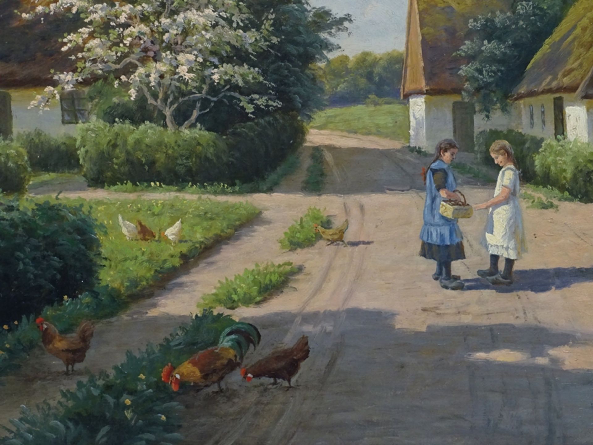 Alfred Valdemar LARSEN (1860-1946) Gehöft mit Kindern und Hühnern, u.r. signiert, Öl/Leinen, RG 58, - Bild 3 aus 10