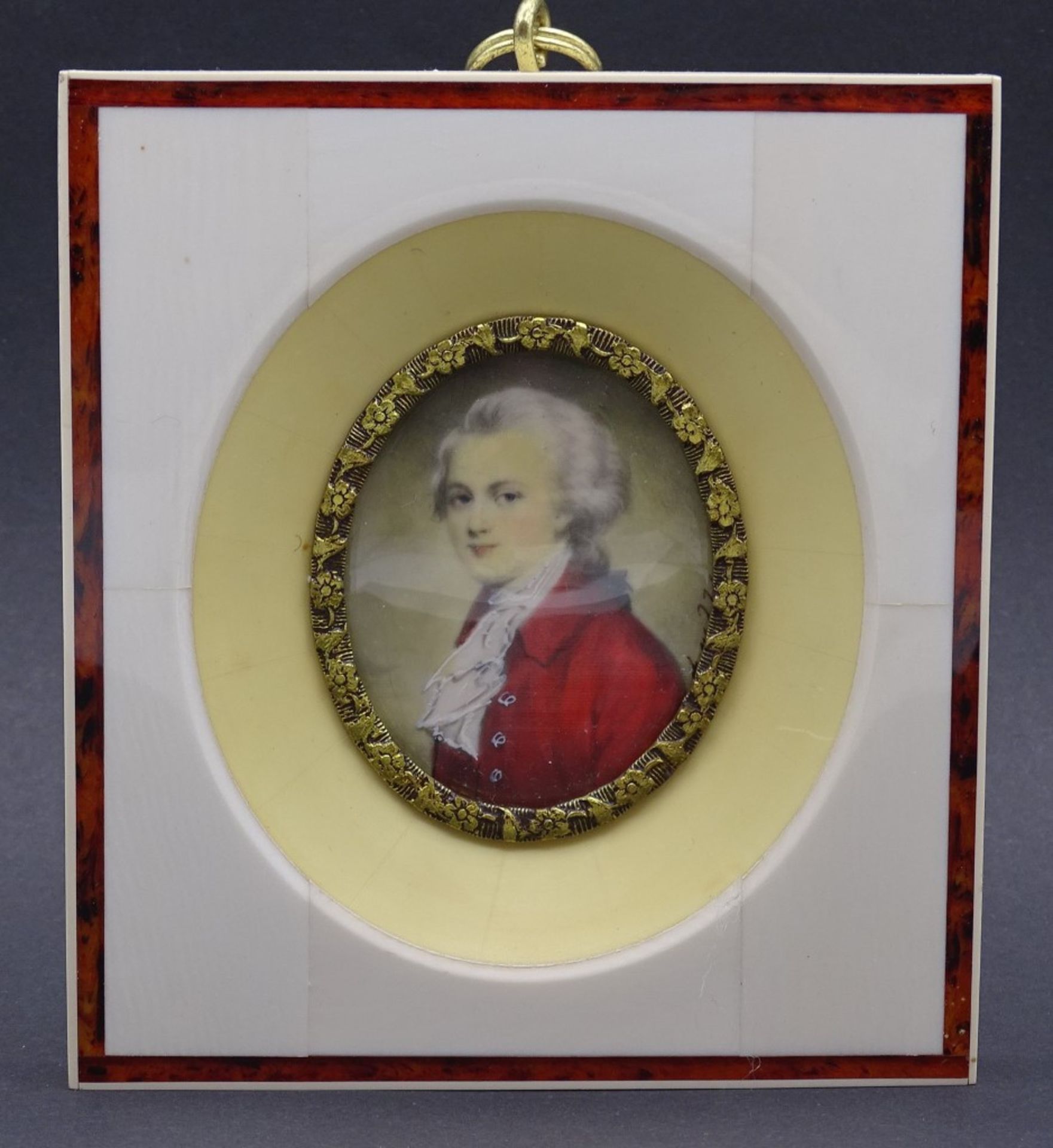 Miniatur Malerei auf Elfenbein, Mozart, 10,3x9,3cm,