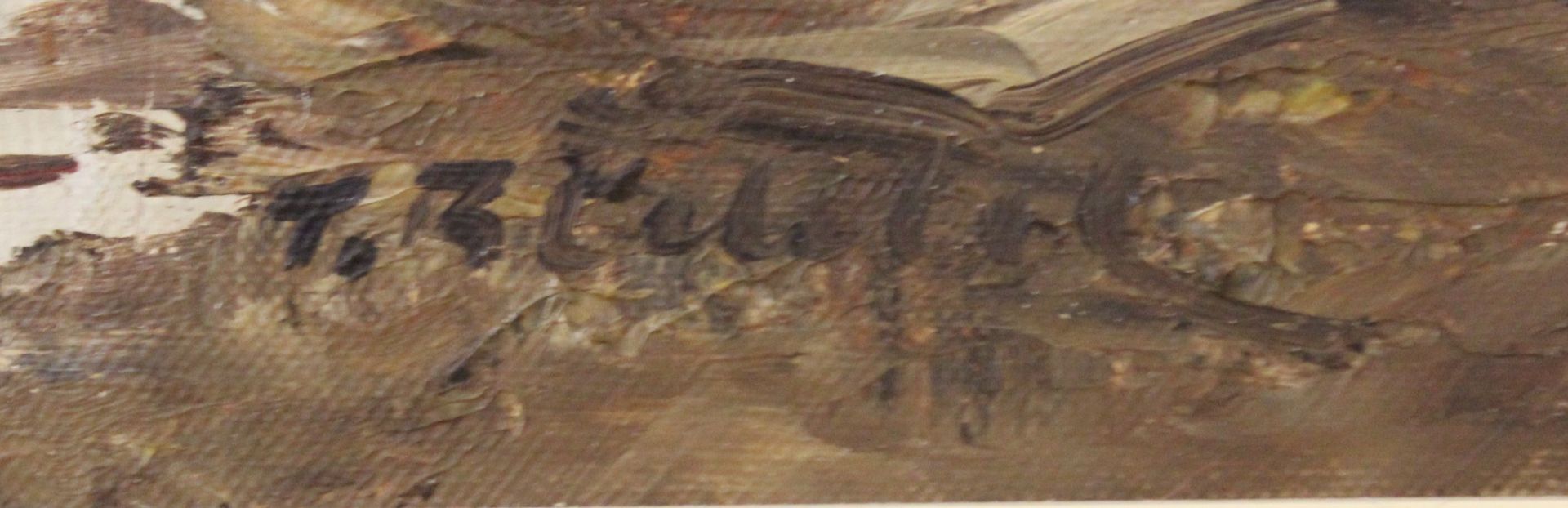 unleserl.signiert, verso betitelt "Ewer am Morgen", Öl/Leinwand, gerahmt, RG 63 x 113cm. - Bild 2 aus 5