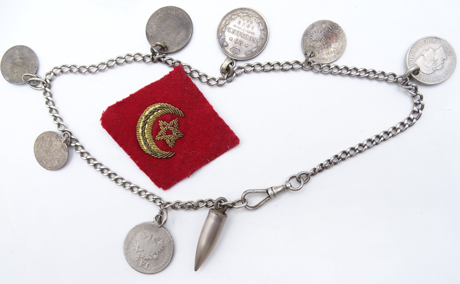 Charivari-Kette mit Münzen sowie div. Abzeichen und Medaille - Bild 2 aus 6