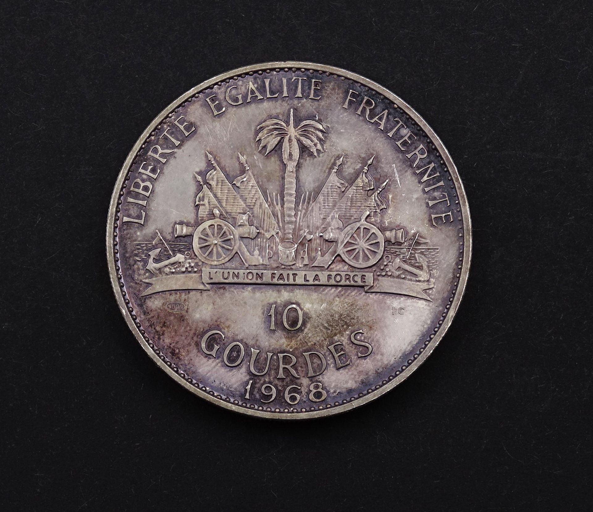 Haiti 10 Gourdes 1968 "10 Jahre Revolution", 1000er Silber, D. 40mm, 47g. - Bild 2 aus 2