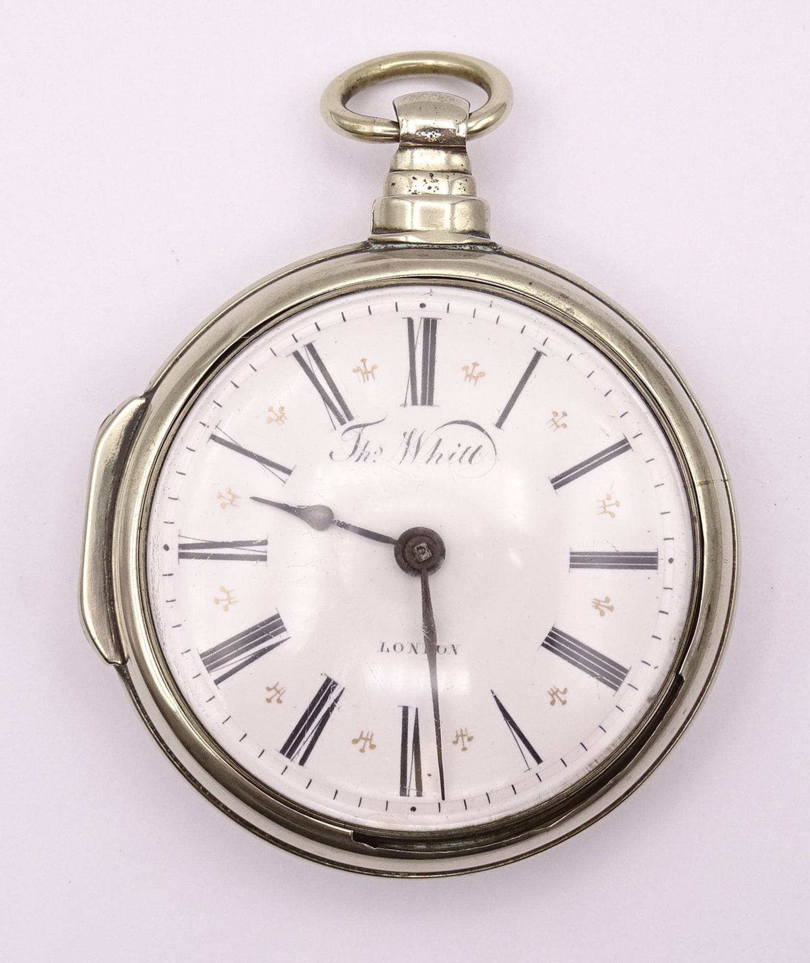 Alte Spindeltaschenuhr "Thomas Whitt", London, D. 57mm, Schlüsselwerk, Metall,orig. Glas, mit Schut