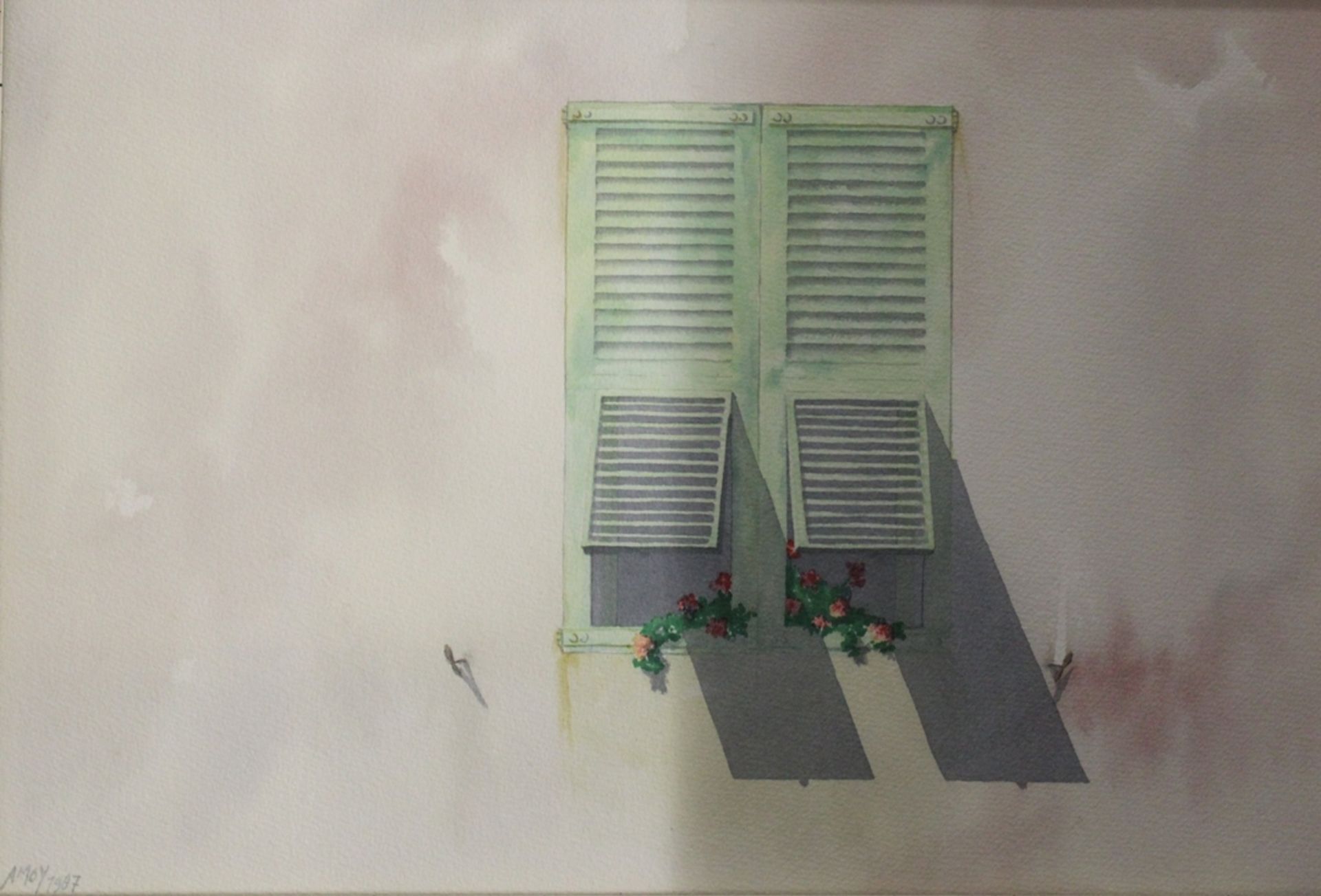 AMOY 1987, 2x Fensteransichten, Mischtechnik, je gerahmt/Glas, RG 39 x 54cm. - Bild 2 aus 5