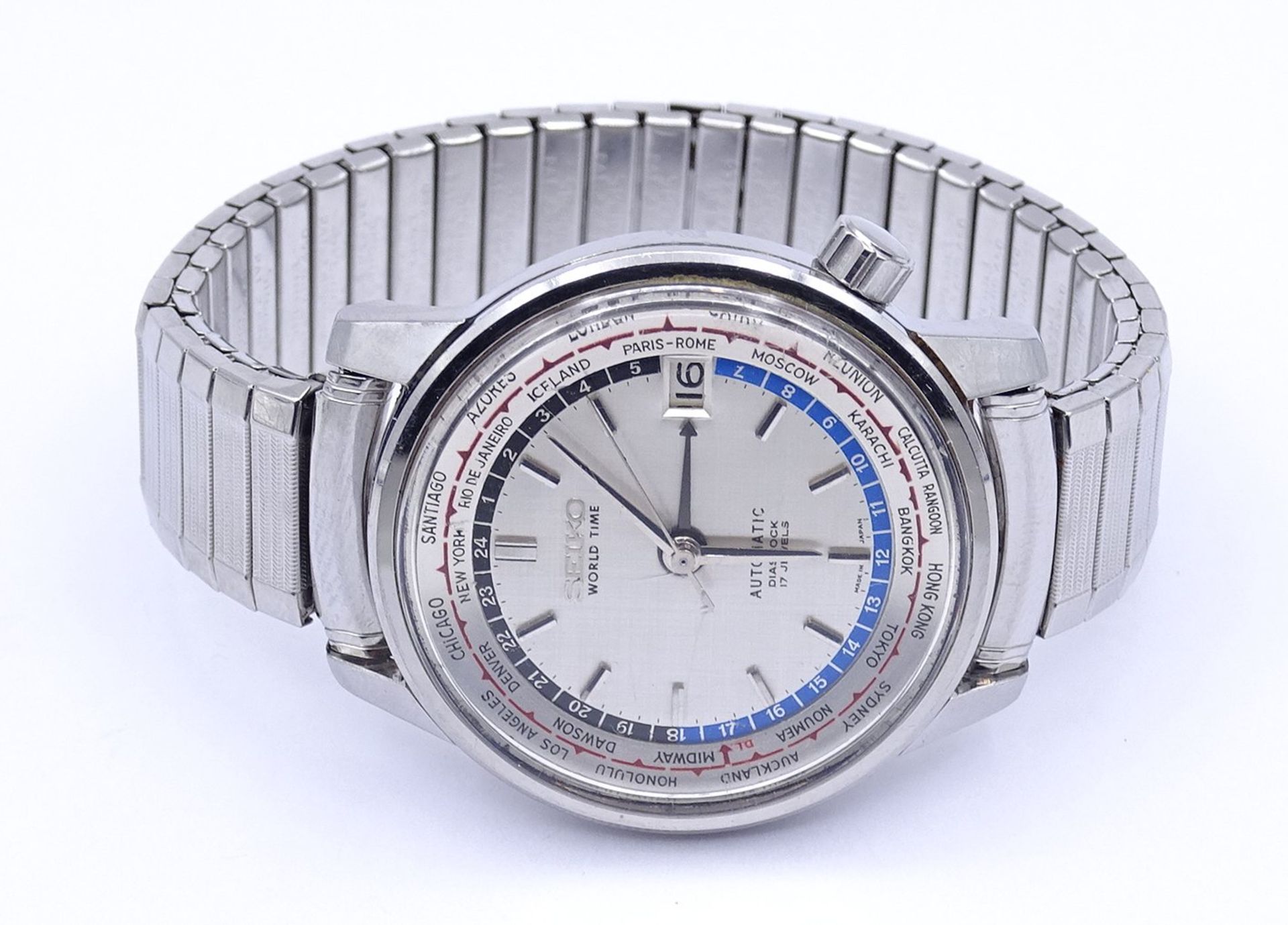 Herren Armbanduhr SEIKO World Timer, 6217, Automatikwerk, Werk läuft, D. 37mm, Glas mit Kratzern - Bild 2 aus 5