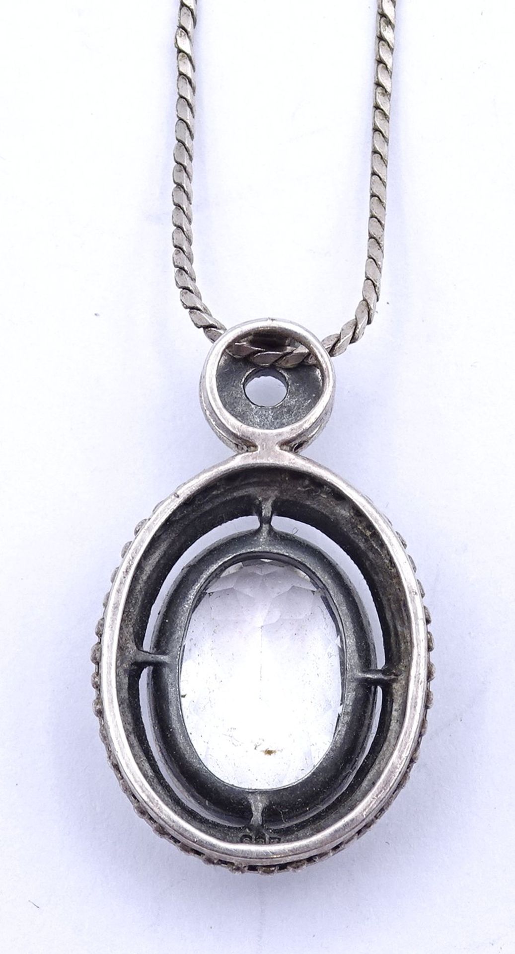 Anhänger an Halskette, oval facc. klarer Stein umringt von Markasiten, Kette 0.835, Anhänger 0.925, - Image 4 of 4