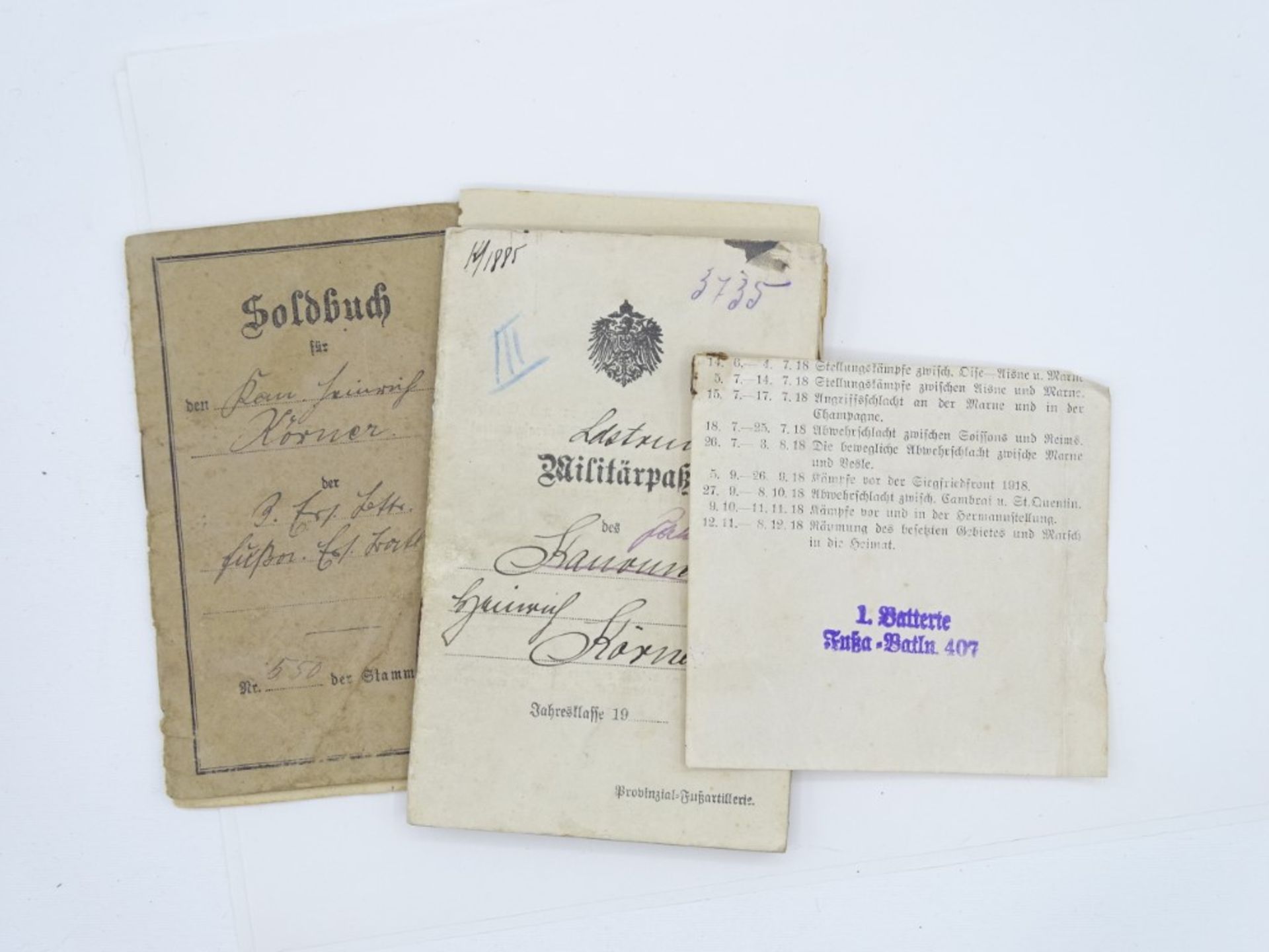 Militärpass und Soldbuch eines Heinrich Körner, Preußen, 1. WK