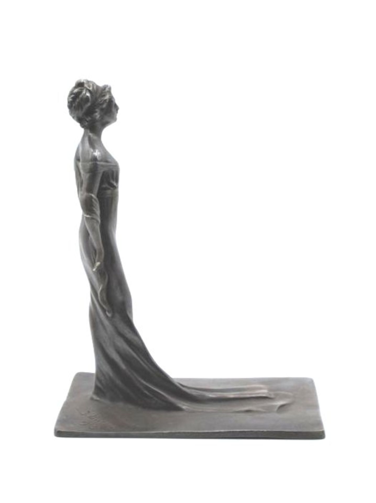 Johannes-Franz BÜCHS (1878-1963), 1909 "Jugendstil-Dame in langem Kleid", Bronze, H-16 cm, Platte 1 - Bild 5 aus 5