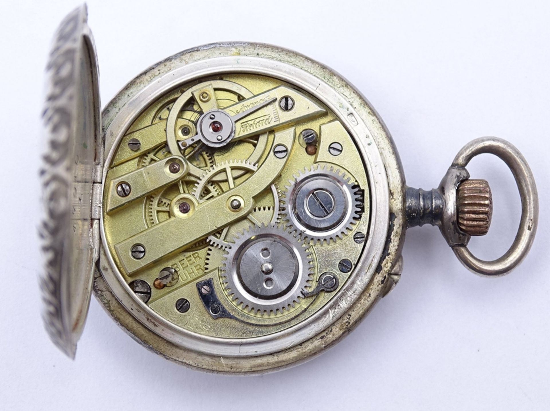 "Beer Uhr" Taschenuhr F. Beer-Grüring, Silbergehäuse 0.800, D. 32mm, mechanisch, verso mit Monogram - Image 6 of 6