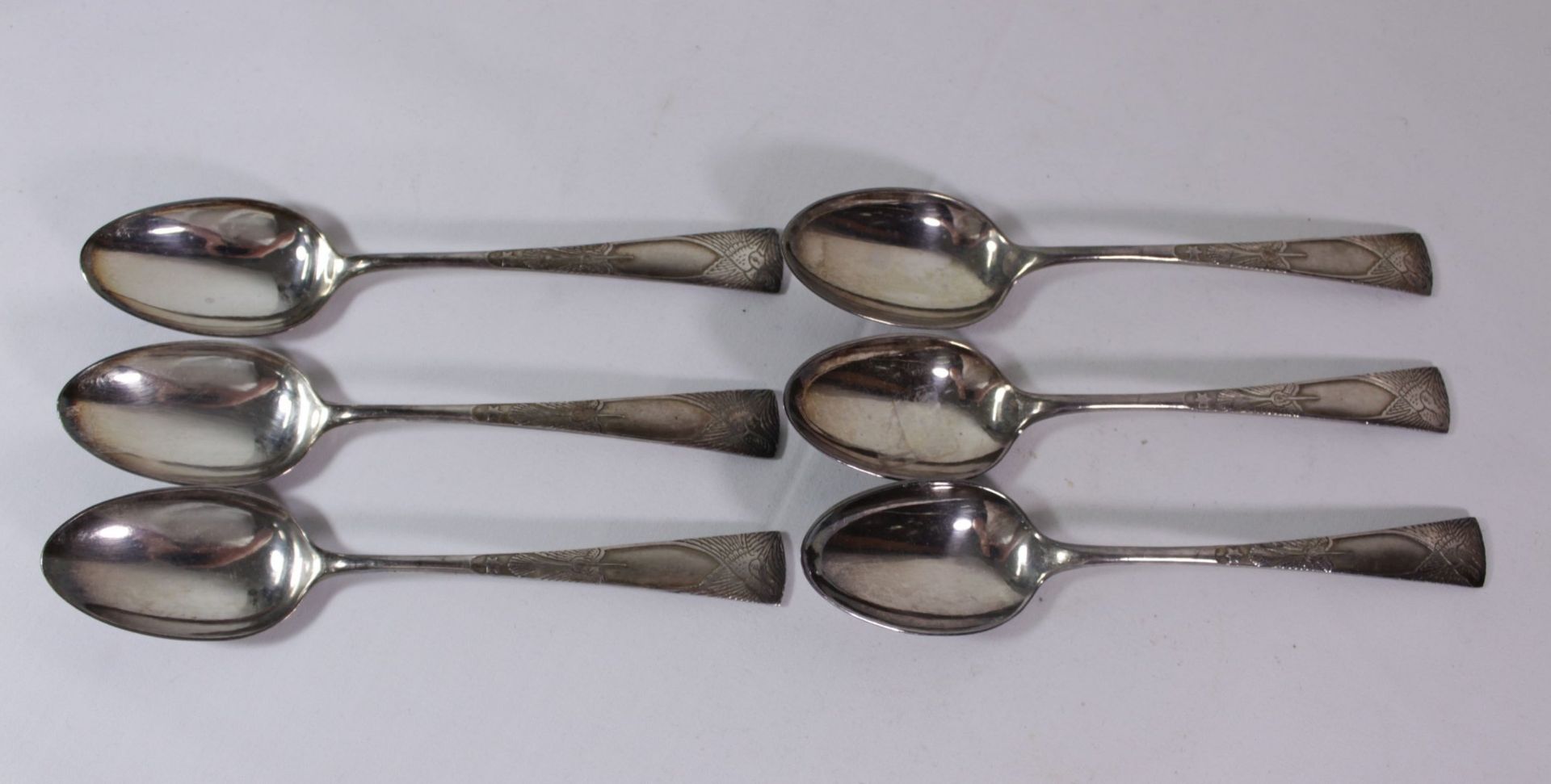 6x Esslöffel, versilbert, Jugendstil, Holland, L-18cm