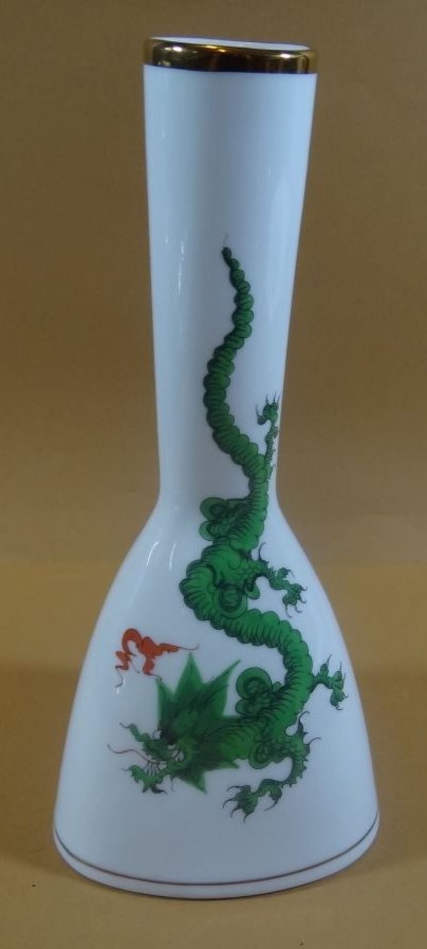 Vase, Grüner Drache, B. Hauswald handgemalt Freiberg/Sachsen, H-24 cm