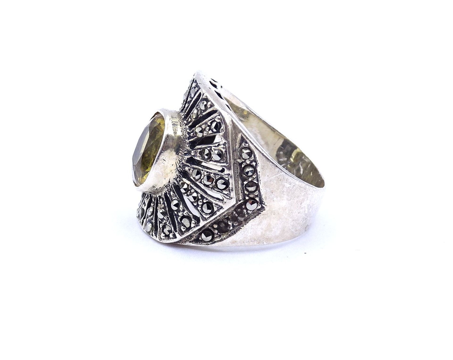 Silber Ring mit Citrin und Markasiten, Silber 0.925, 8,1g., RG 51 - Image 3 of 5