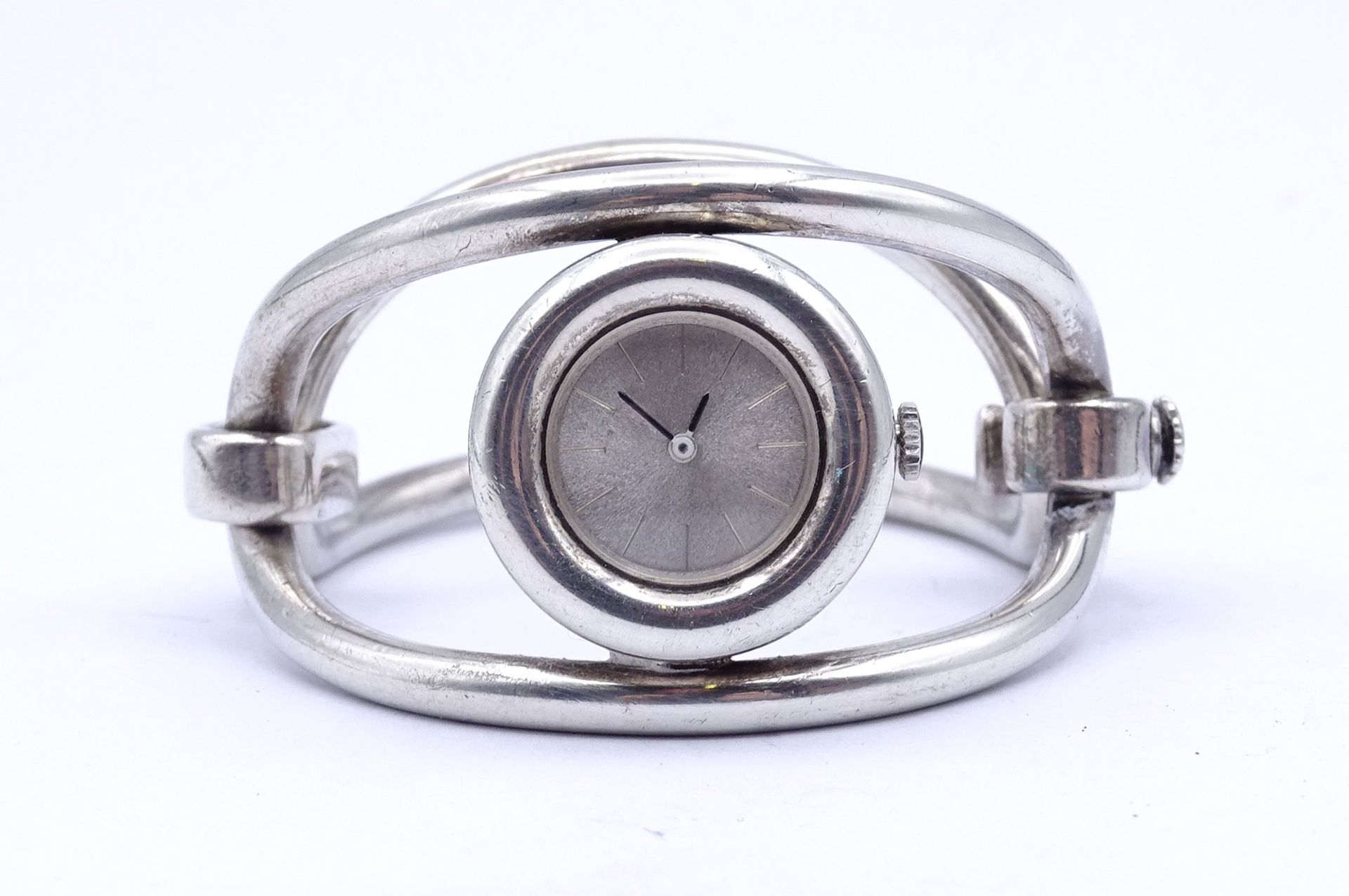 Massive Sterling Silber Armbanduhr , Markenlos, mechanisch, Werk läuft, D. 27,8mm, 106g.