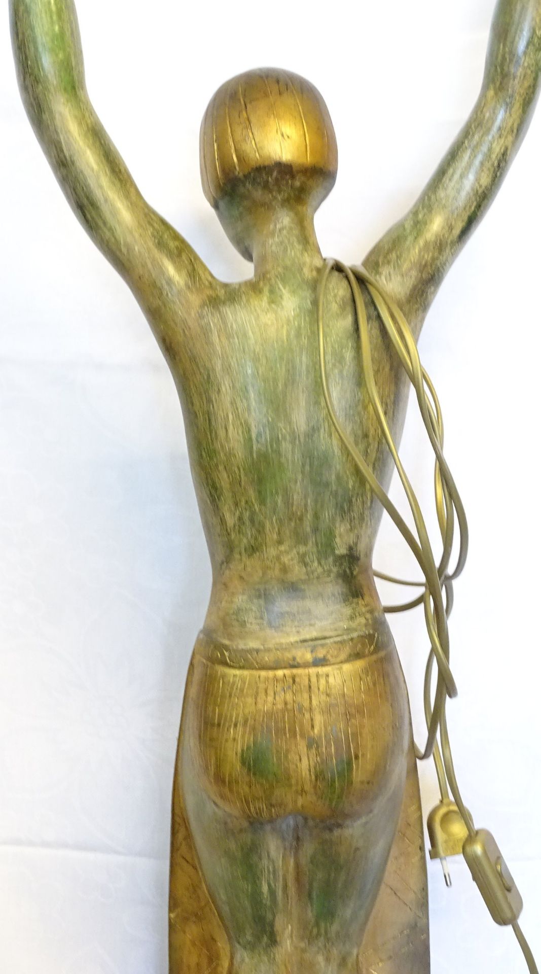 Hohe Art Deco Bronze Lampe Tänzerin, Marmorsockel, H. 120cm, linke Halterung etwas lose, fehlende S - Bild 6 aus 7