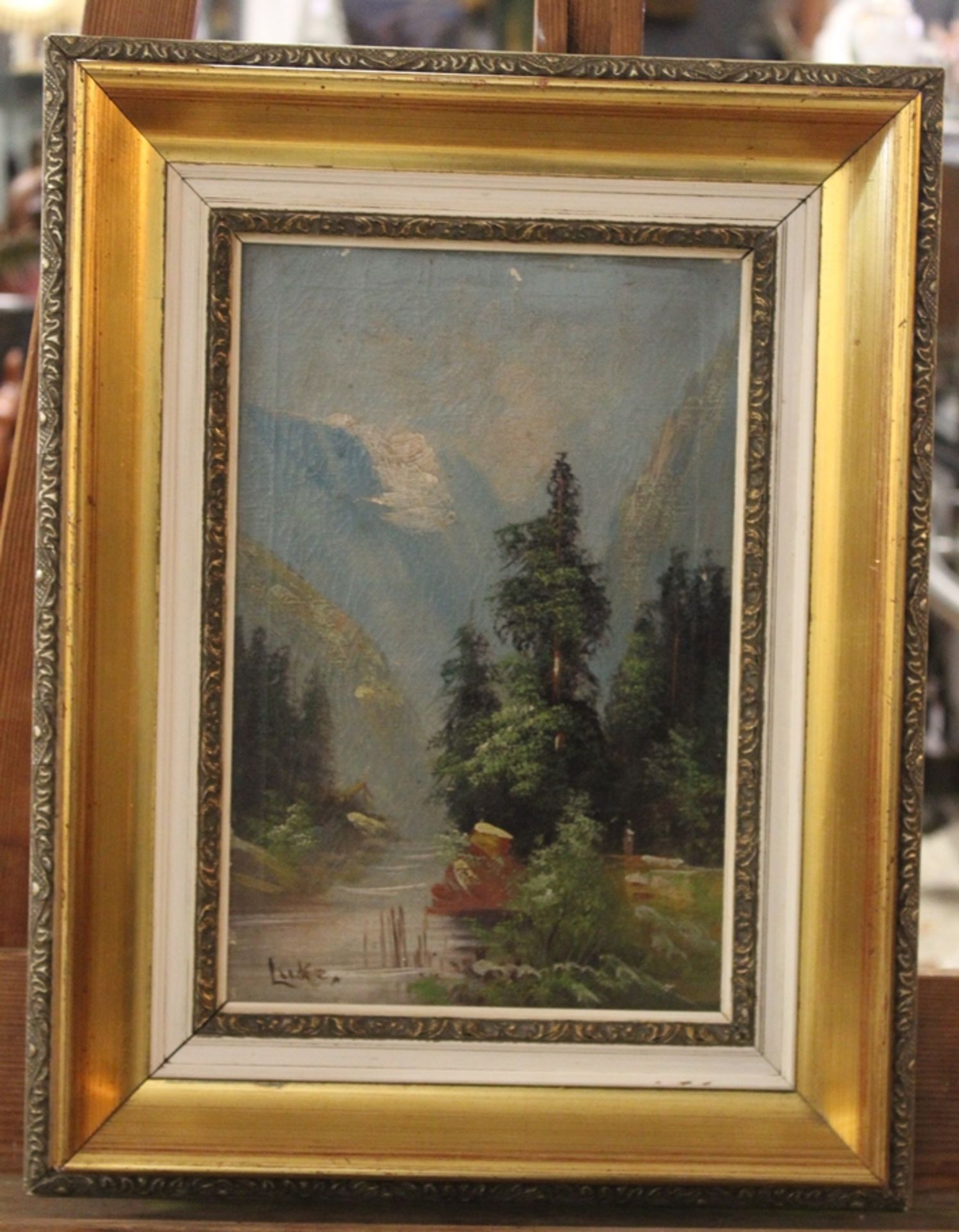 Lucke, Gebirgslandscaft, Anfg. 20. Jhd., Öl/Leinwand, restau.bedürftig, gerahmt, RG 45,5 x 35cm. - Bild 2 aus 4