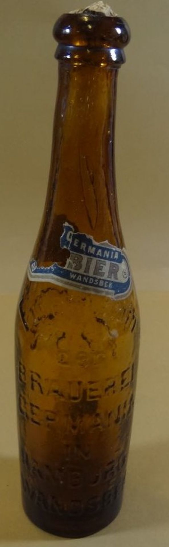 Bierflasche um 1900 "Germania Bier" Wandsbek, um 1900, H-26 cm