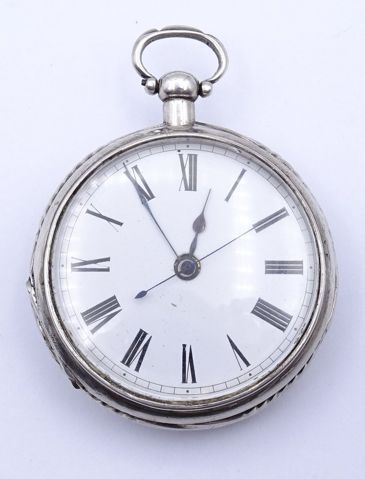 Schöne große Taschenuhr, Silbergehäuse, D.56mm, fein gearbeitetes Werk, Schlüsselwerk, Werk läuft, - Image 3 of 9