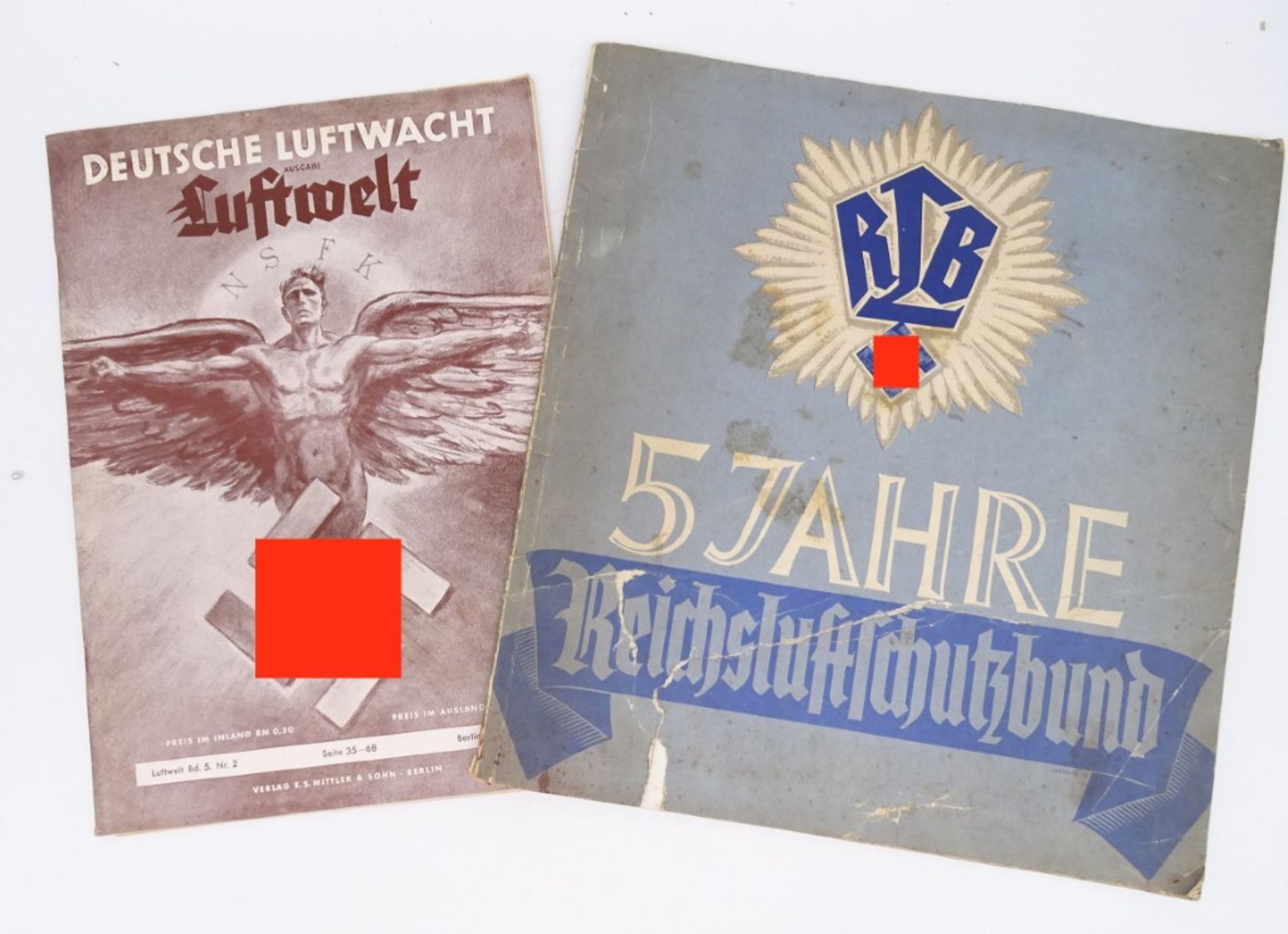 2 Hefte, 3. Reich, "Deutsche Luftwacht" und "5 Jahre Reichsluftschutzbund", mit Altersspuren