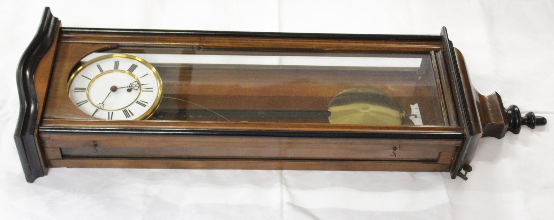 schöner Regulator, teilw. ebonisiertes Holzgehäuse, um 1900, guter Zustand, Werk läuft, H-102cm B-3 - Bild 4 aus 7