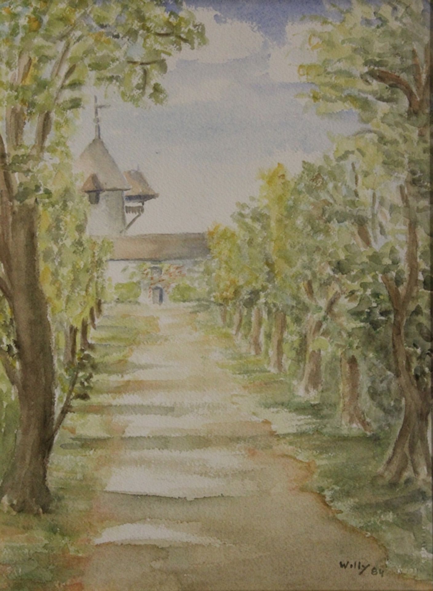 Willy *84, Allee, Aquarell, gerahmt/Glas, RG 65 x 54cm.