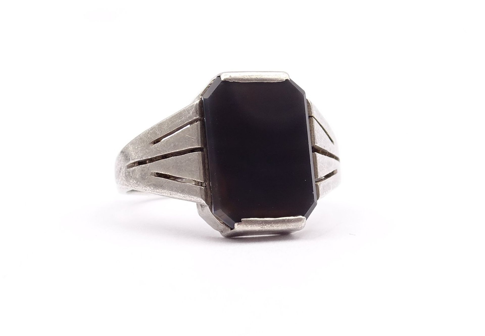 Silber Ring mit Onyx, Silber 0.835, 4,5g., RG 60