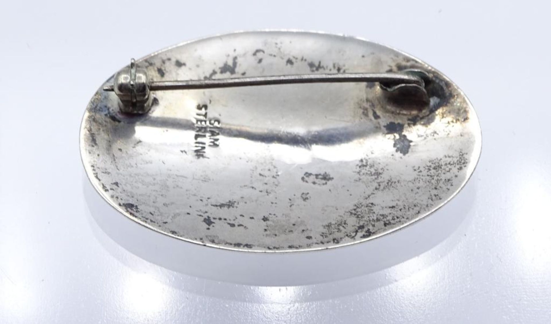 Siam-Sterling Silber Brosche,oval,4,0x2,7cm, 5,9gr. - Bild 4 aus 4