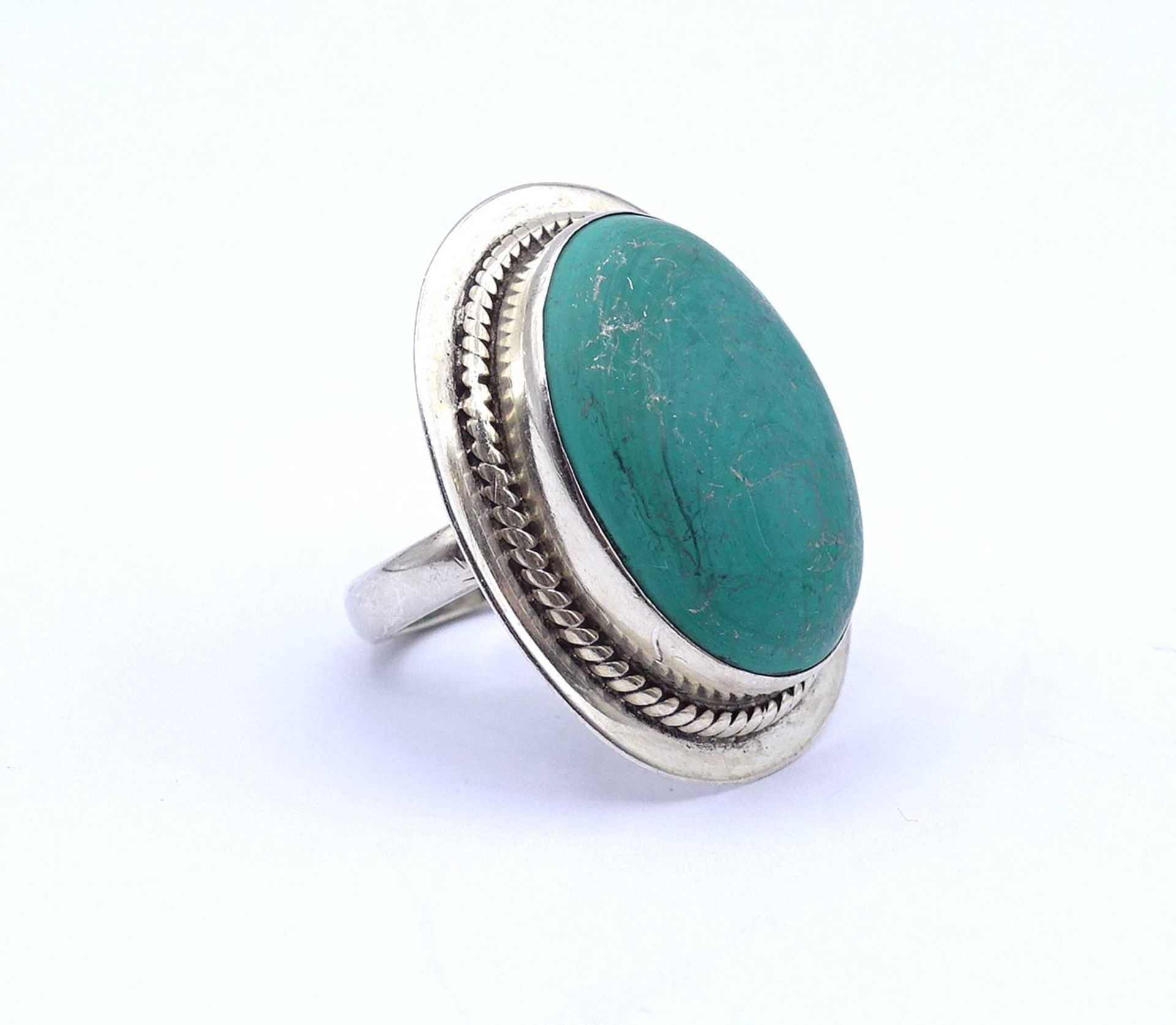 Silber Ring mit einem türkisen Cabochon, 0.925, 11,4g., Kopf 30x24mm, RG 54 - Bild 2 aus 3