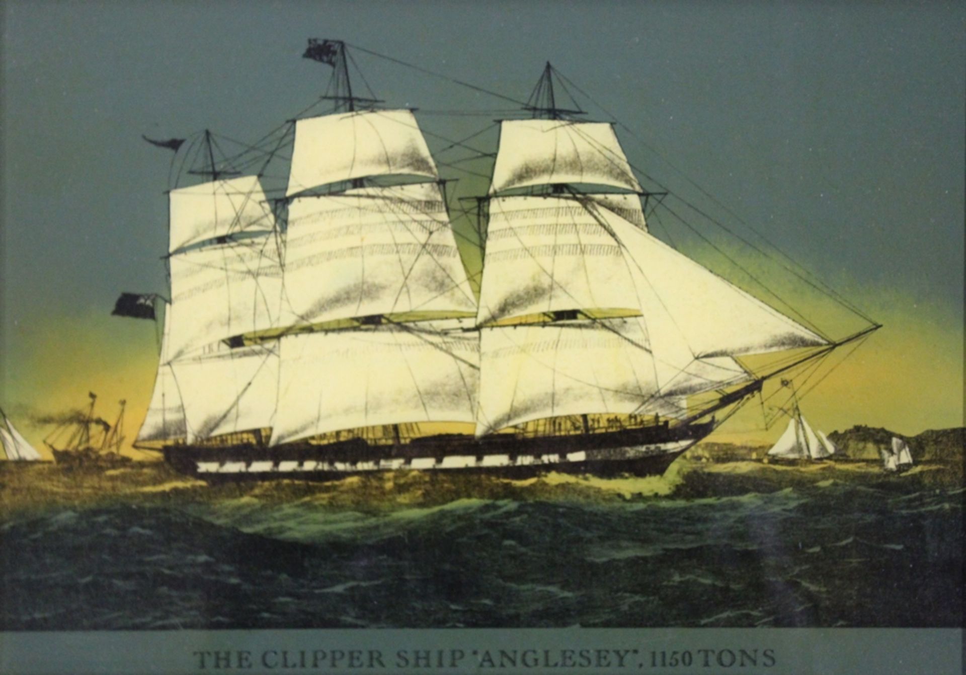 Hinterglasmalerei, The Clipper Ship "Anglesey", verso Etikette "Genuine Glass Painting, Imperial Cr