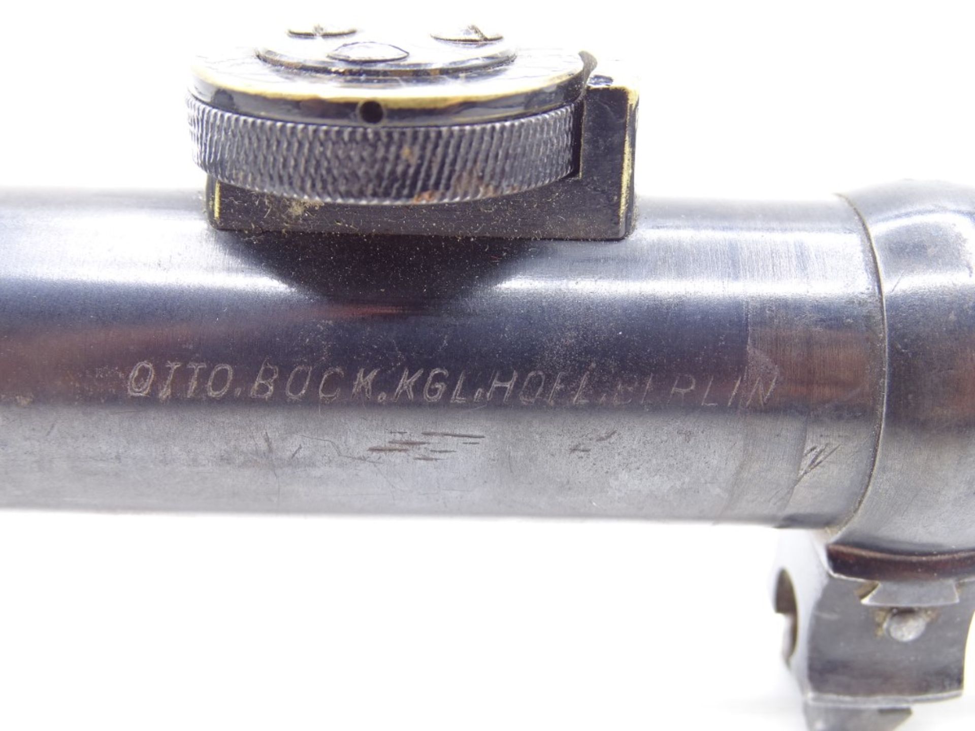 Zielfernrohr für Gewehr, 1. WK, Otto Bock Kgl. Hoflieferant Berlin, 4 Balken, klare Optik, L. 25 cm - Image 3 of 6