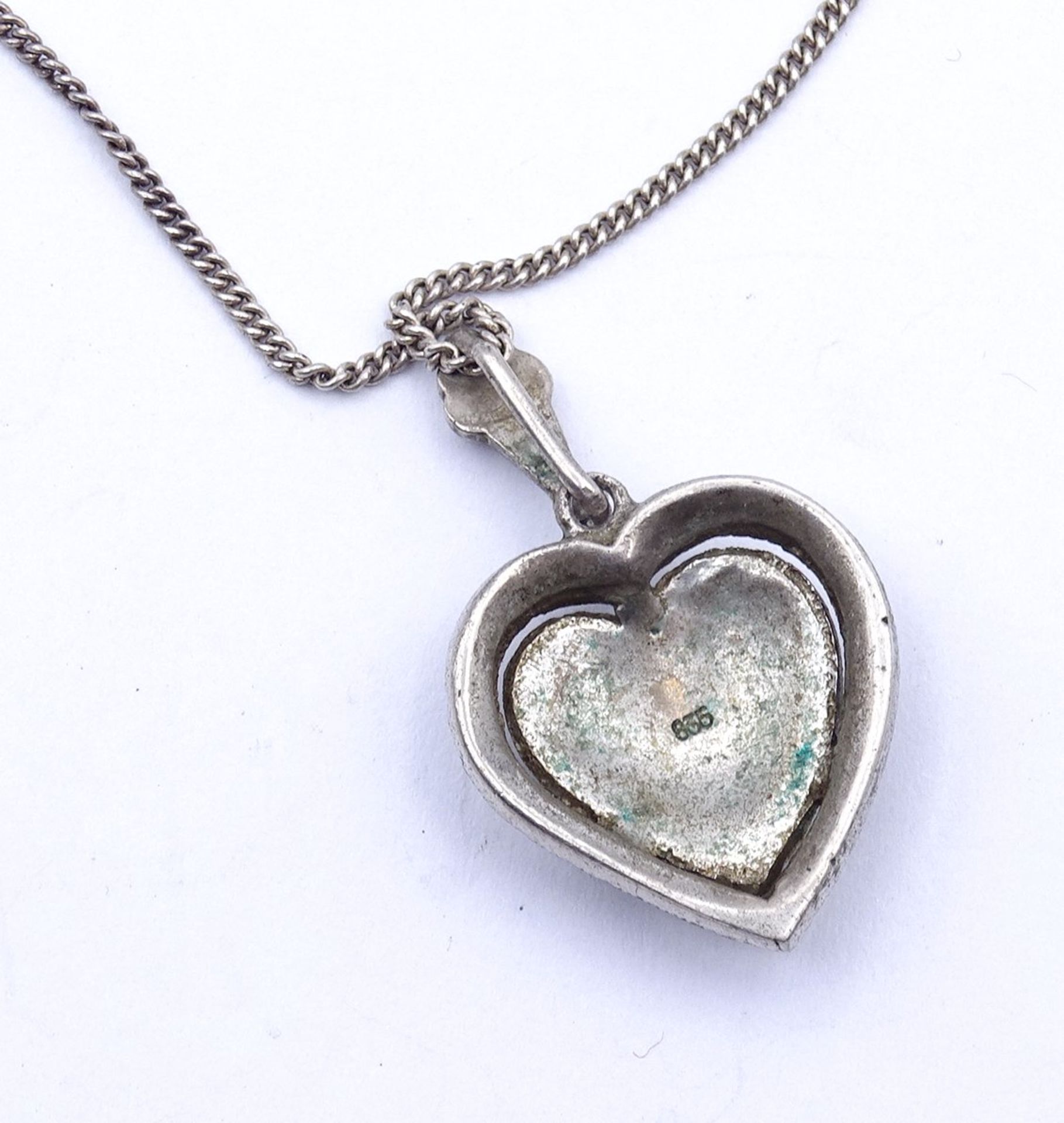 Halskette mit Markasiten Herz Anhänger, Silber 0.835, Kette L. 51cm, zus. 5,4g. - Bild 4 aus 4