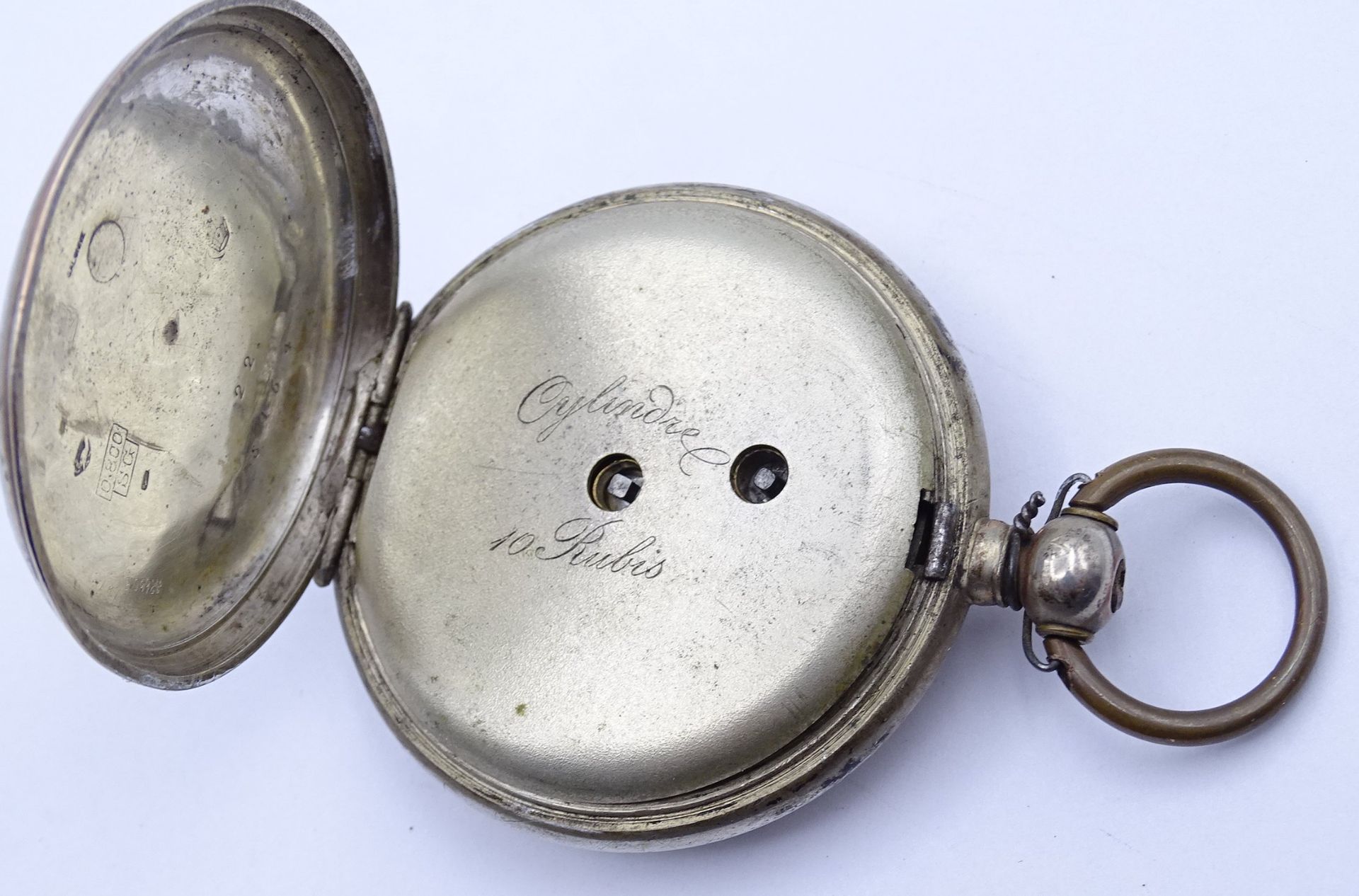 Herren Taschenuhr Silbergehäuse 0.800, Schlüsselwerk, Werk nicht getestet,D. 48mm, Alters- und Gebr - Bild 3 aus 5