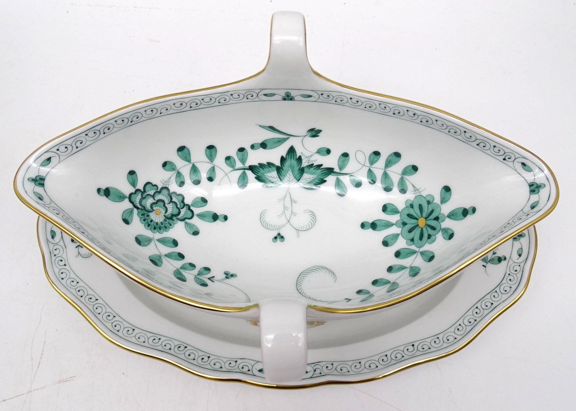 große Sauciere "Meissen", Indisch grün, H. 8,5cm, L. 24,5cm - Bild 2 aus 5