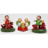 3 x Erzgebirge-Weihnachtsfiguren, Kerzenhalter, 4-4,5 cm, Alters- und Gebrauchsspuren
