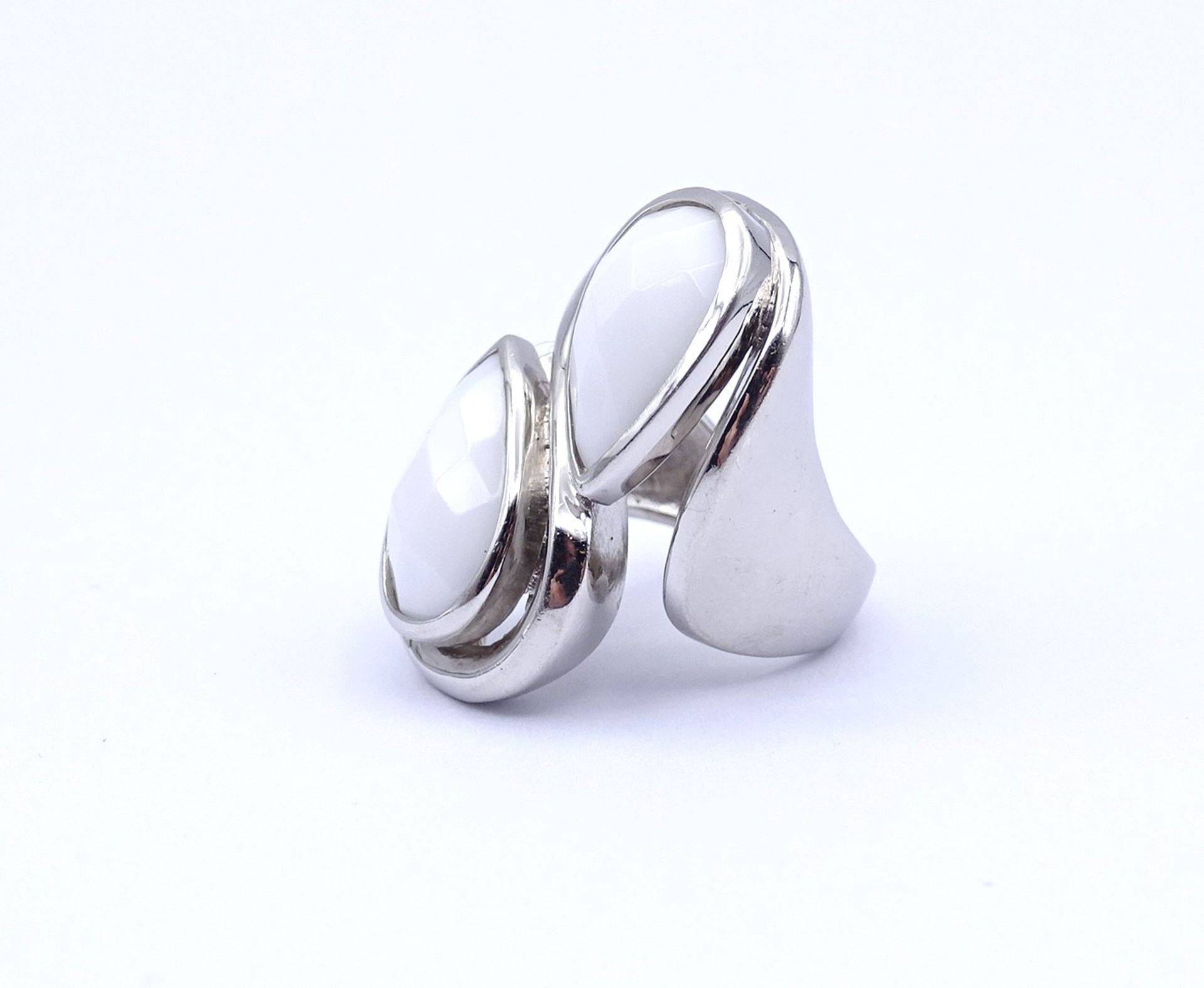 925er Silber Ring mit 2 weißen facc. Steinen, 15,8g., RG 52 - Bild 3 aus 4