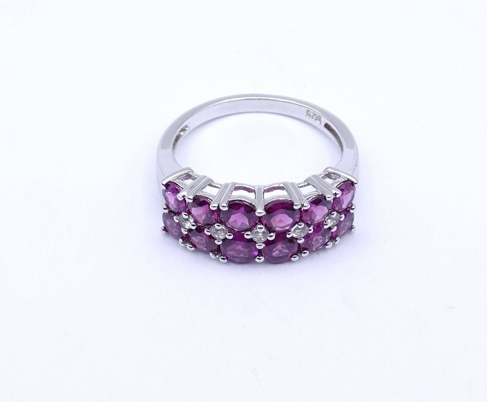 Silberring mit klaren und violetten Steinen, Sterling Silber 0.925, 3,2g., RG 57 - Bild 2 aus 3