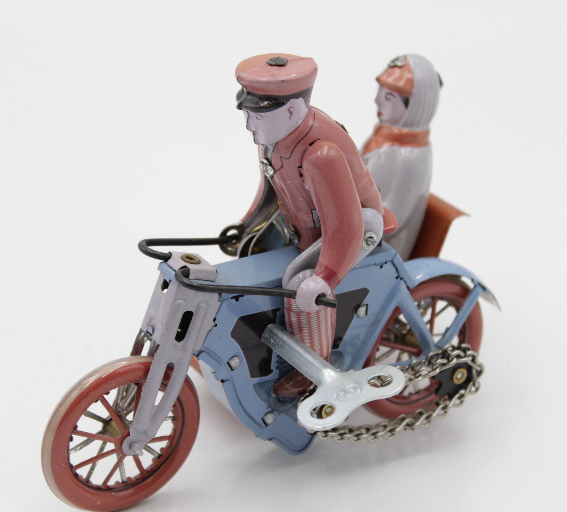 Blech.Motorrad mit Beiwagen, China, MS 458, Schlüsselwerk läuft, H-11,2cm.