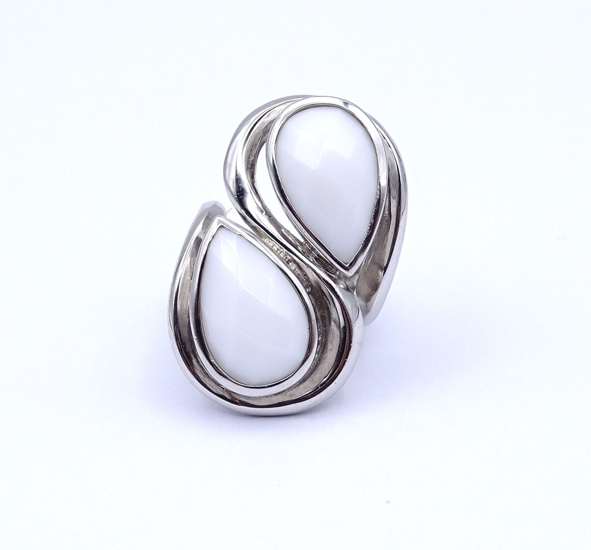 925er Silber Ring mit 2 weißen facc. Steinen, 15,8g., RG 52