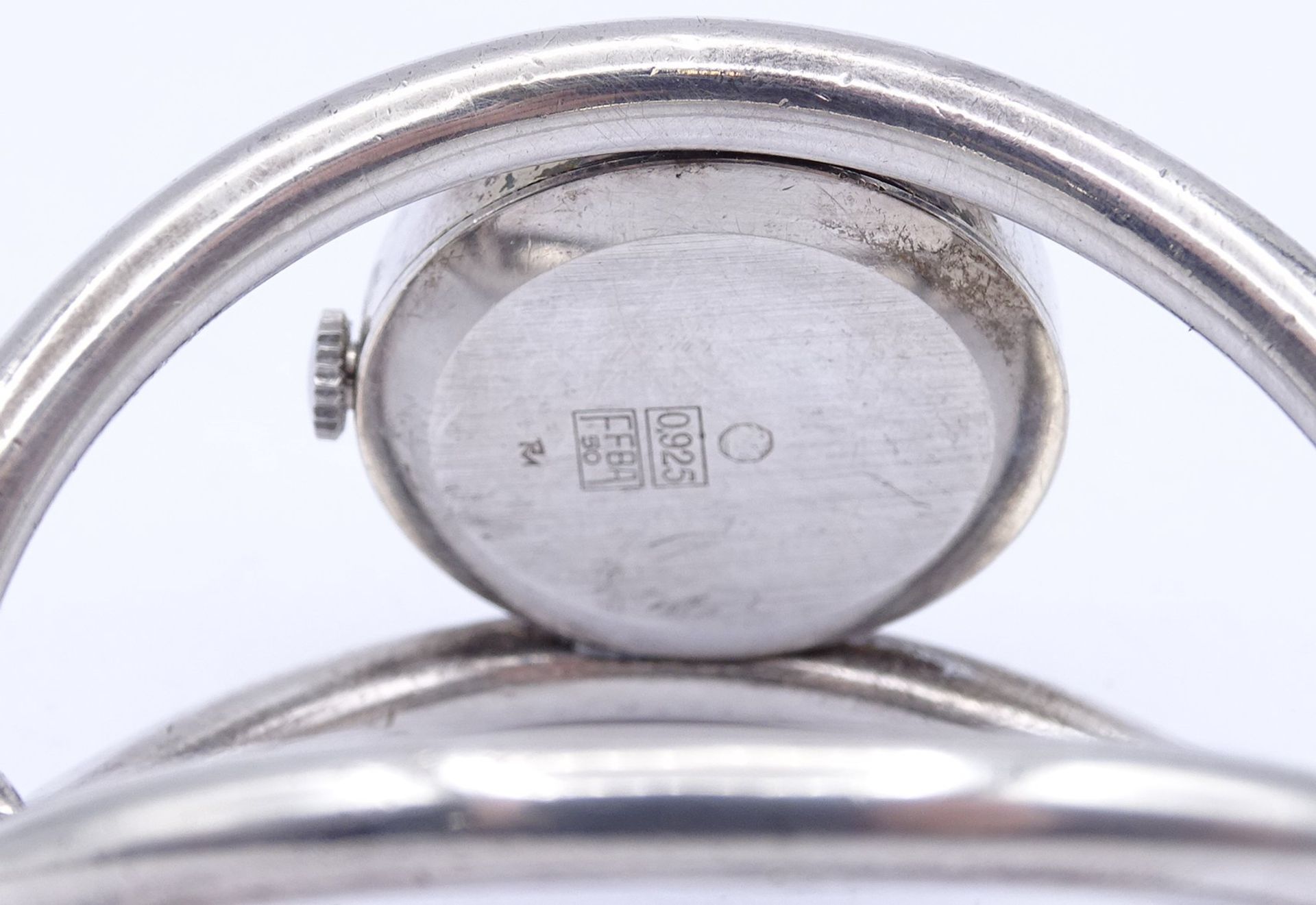 Massive Sterling Silber Armbanduhr , Markenlos, mechanisch, Werk läuft, D. 27,8mm, 106g. - Bild 4 aus 5