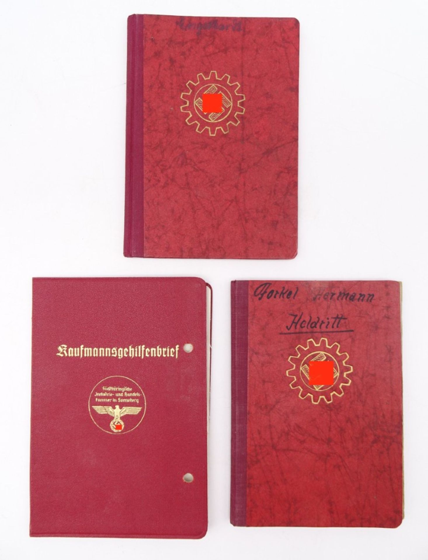 2 Arbeitsfront-Mitgliedsbücher und ein Kaufmannsgehilfenbrief, 3. Reich - Bild 2 aus 2