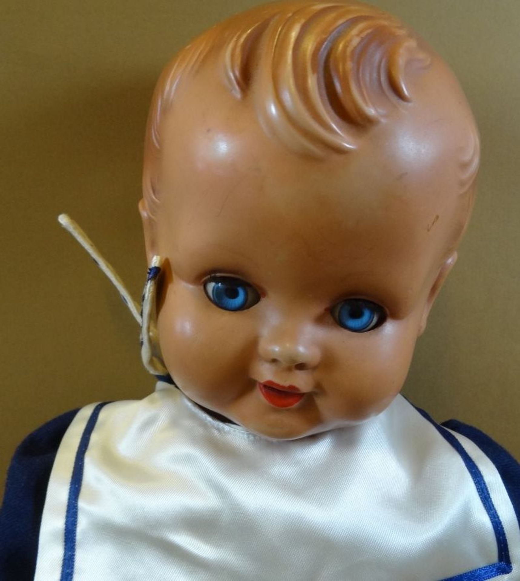 Celluloid Puppe mit Schlafaugen, Mammastimme, Ferse beschädigt, H-45 cm - Bild 2 aus 6