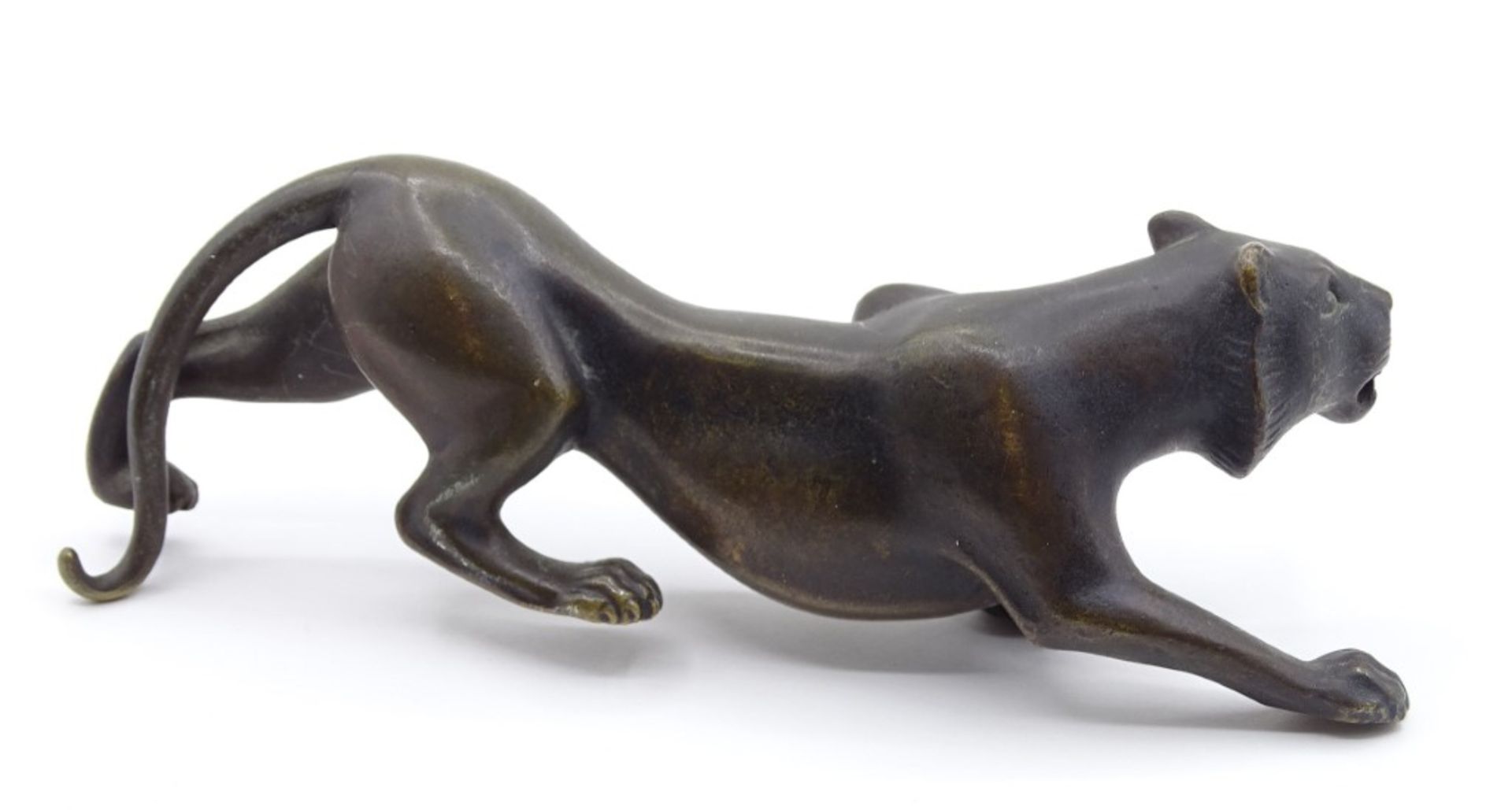 Schwerer Bronze-Tiger, L. 17 cm, Schwanz geklebt - Bild 2 aus 4