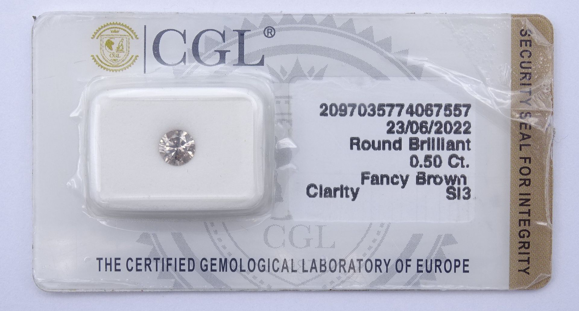 Loser Brillant 0,50ct., Fancy Brown, SI3, mit CGL Zertifikat - Image 3 of 4