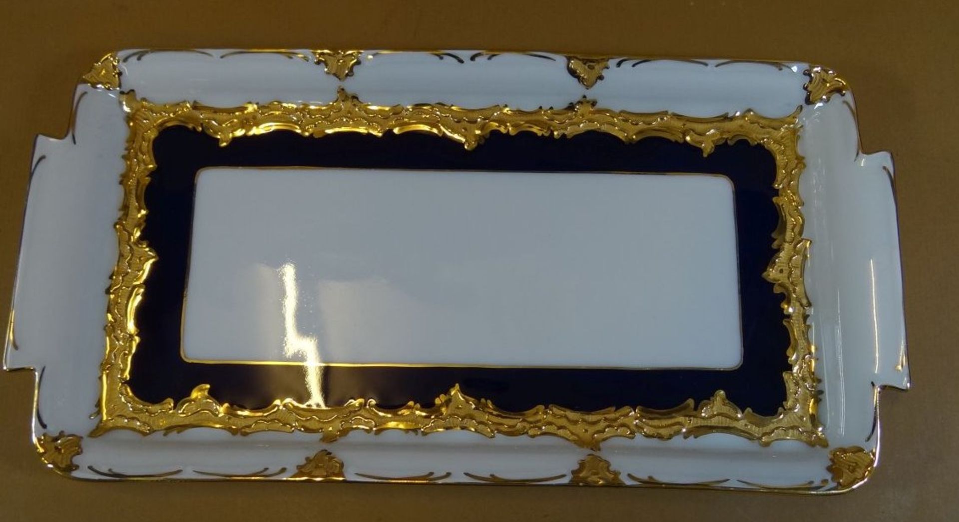 Meissen Prunkplatte, kobalt mit Gold, 1.Wahl, 29x15 cm