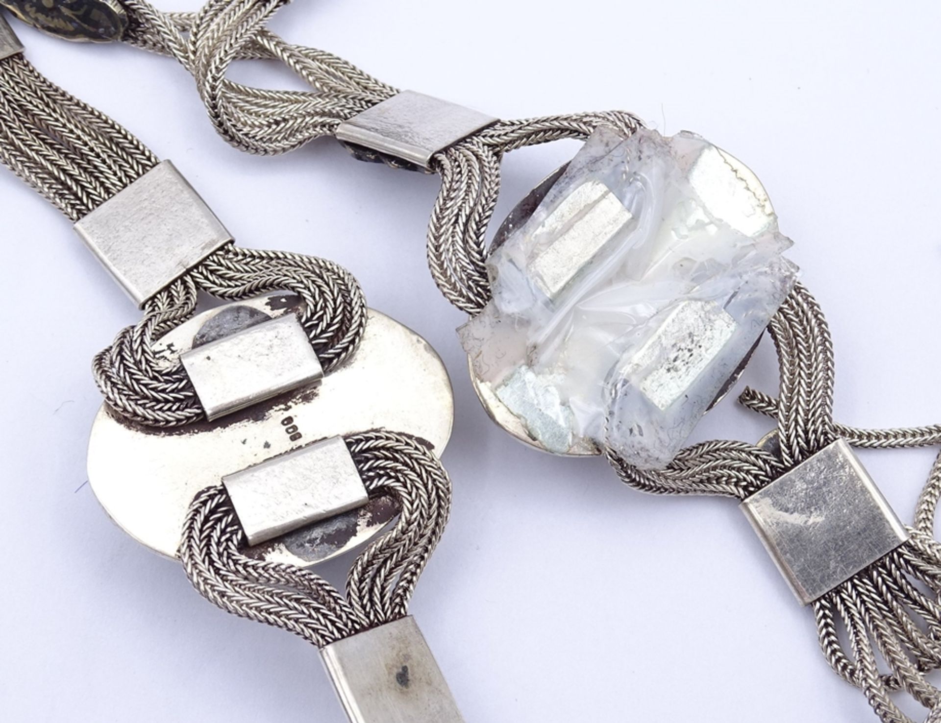 Schmuckset, Silber 0.900, Armband und Kette, beide mit Onyx Cabochons, zus. 95,5g., L. 19cm und 47c - Image 4 of 4
