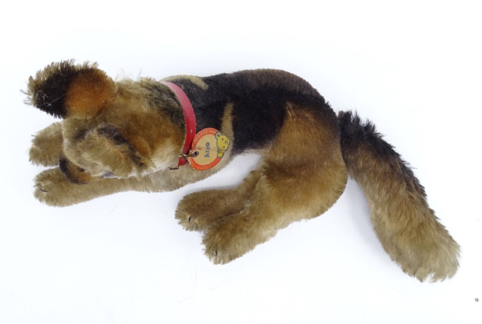 Schäferhund "Arco" von Steiff mit Halsband und Etikett, mit Altersspuren, reinigungsbedürftig - Bild 2 aus 6