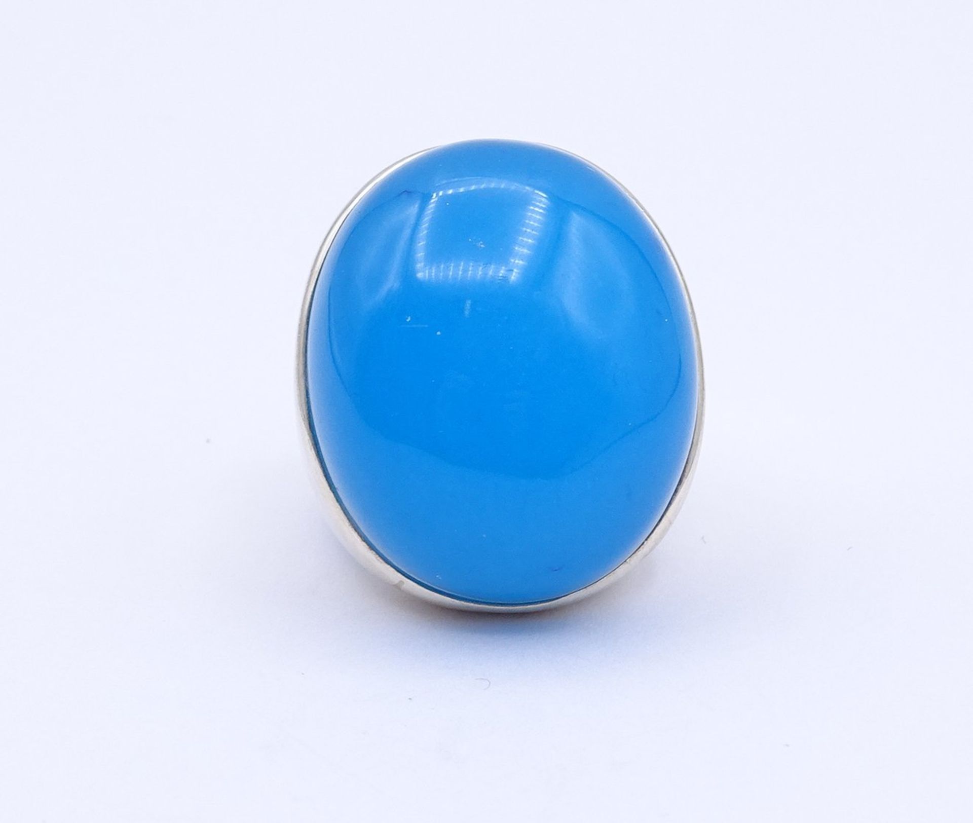 Silber Ring mit einem großen blauen Cabochon, 26g., RG 56, 29x24mm